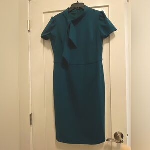Teal short-sleeve sheath dress, size 12 petite